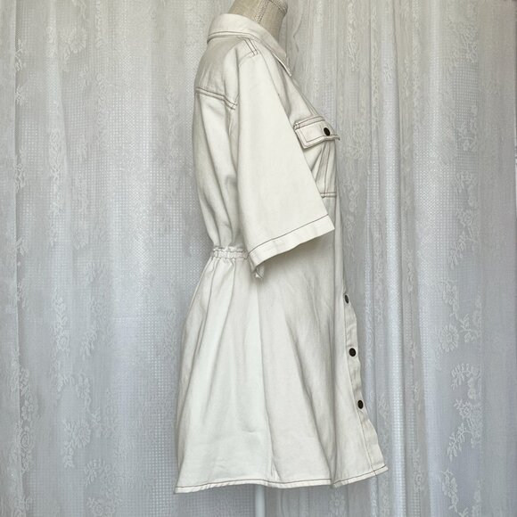 Petal & Pup Women's Hailey Denim Dress 6 White Mini Snap Button Jean Festival - Picture 3 of 8